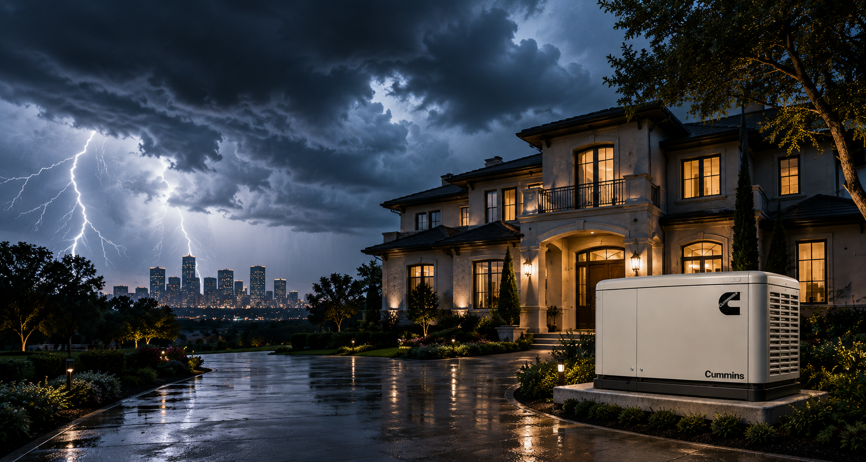 Houston luxury home with standby generator before a storm
