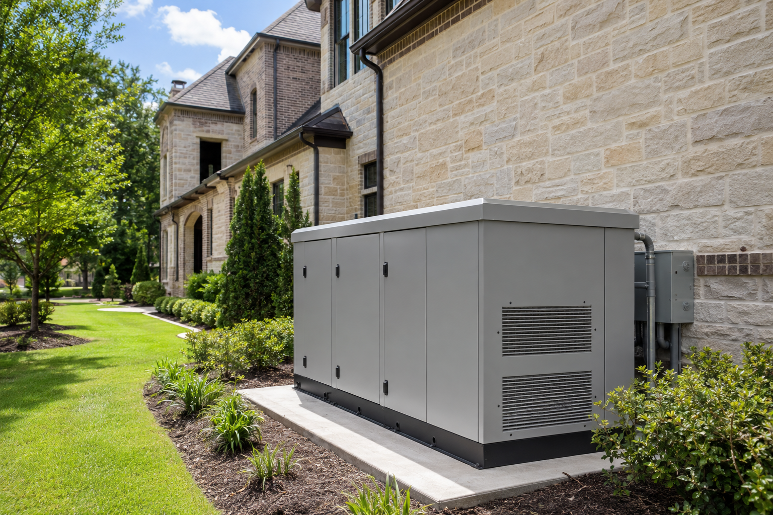 High-capacity whole-home generator installed at a large Houston residence